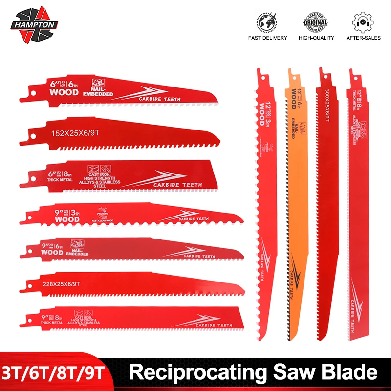 HAMPTON Jig Saw Blade 3/6/8/9T Reciprocating Saw Blade Saber Saw Handsaw 152-300mm Multi Saw Blade For Wood Metal Cutting Tool