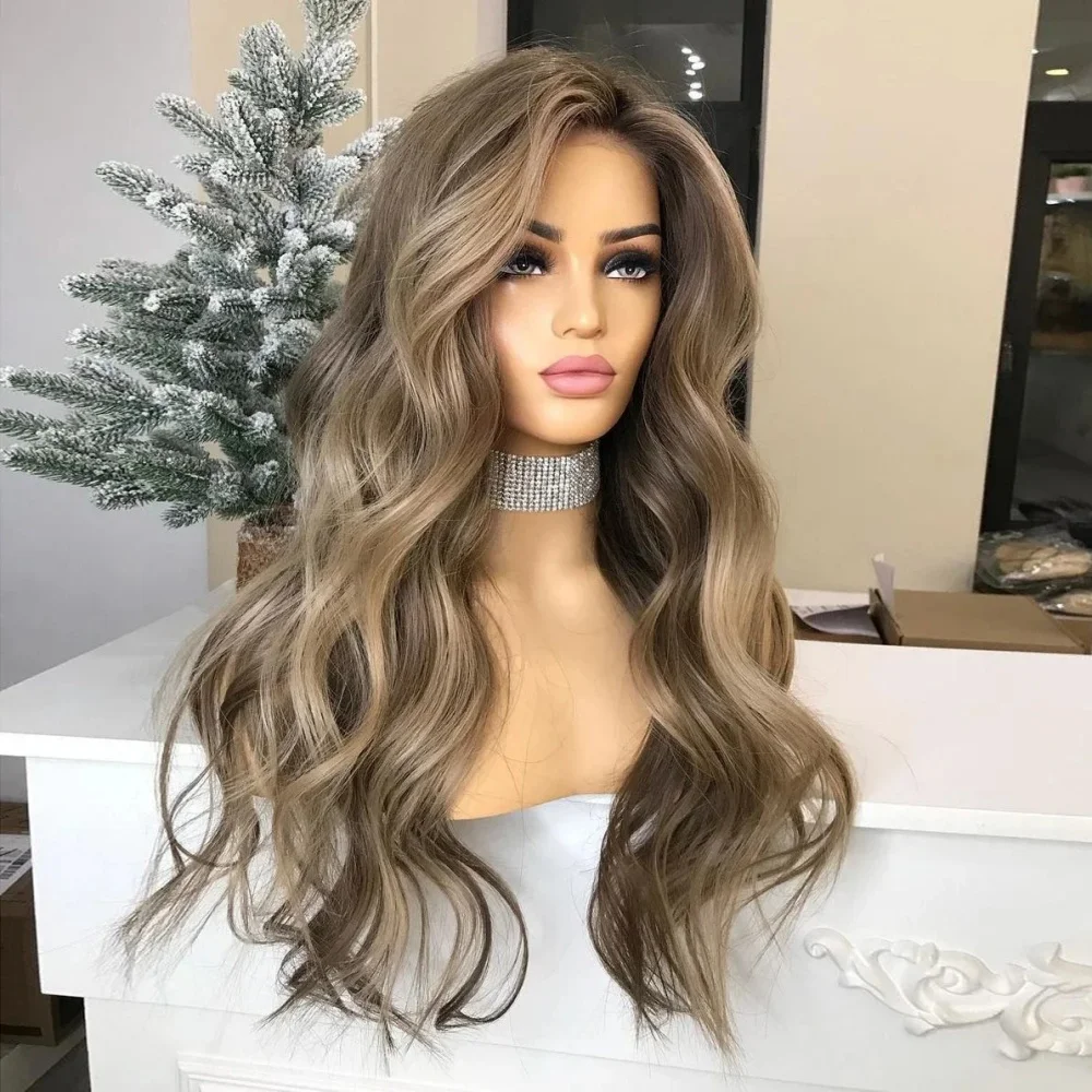 Pre-Plucked Highlight Blond 24Inch Wave with Bangs Natural HD Lace Wig for Women Transparent Lace Frontal Versatile Hair Wig