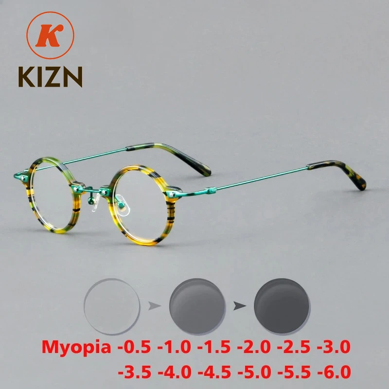 

KIZN ацетатные очки для близорукости, антисиние обесцвеченные оправы для очков, мужские оптические титановые очки по рецепту, женские очки-0,50 до