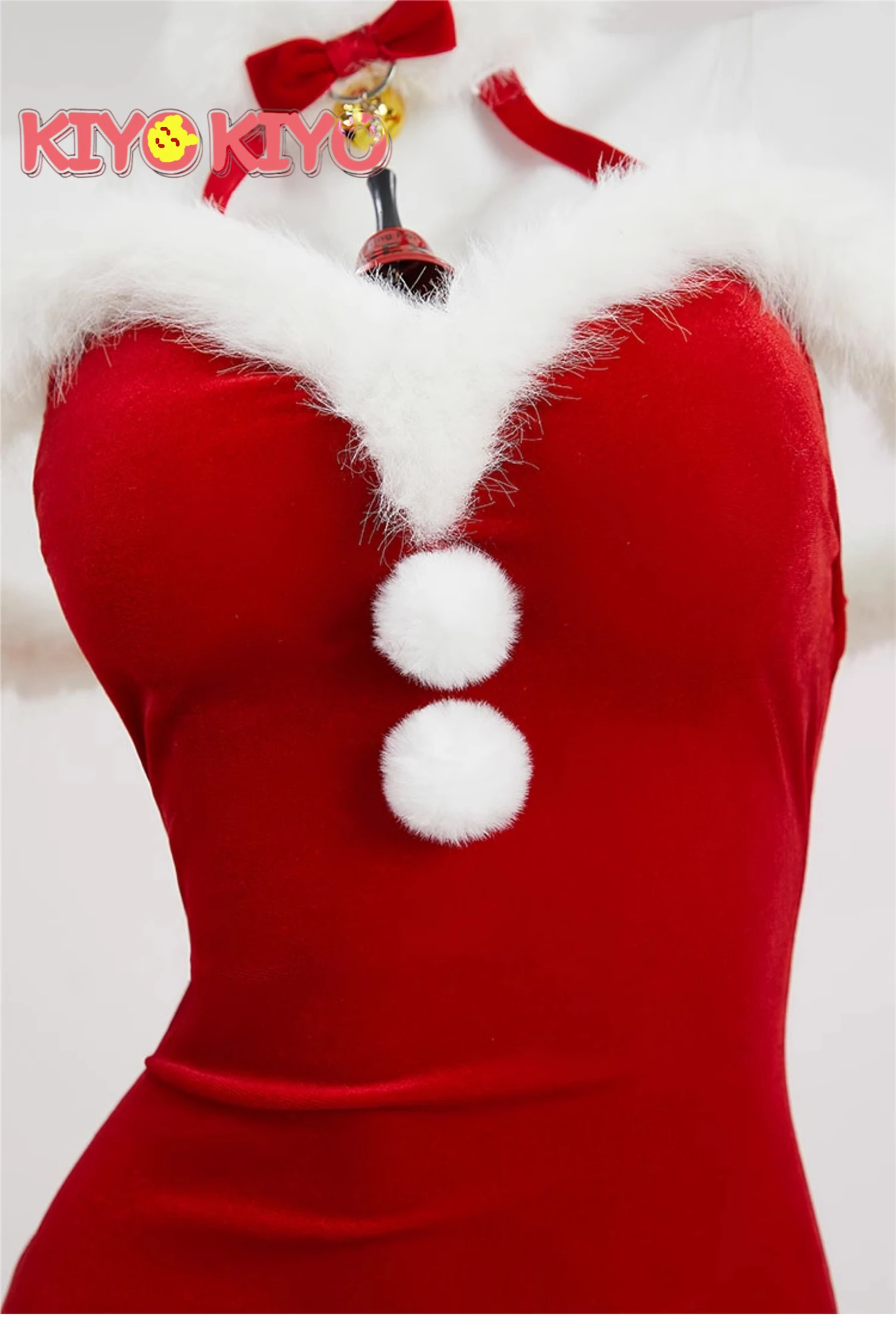 KIequilibre-Robe de Noël en Velours Rouge, Costume Cosplay Sexy