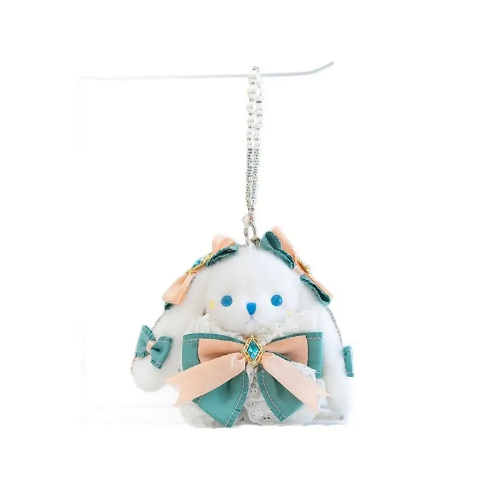 Principessa Abito di perle Portachiavi di coniglio Portachiavi di coniglio morbido cartone animato Farcito Kawaii Ciondolo di coniglio con orecchio cadente come regalo