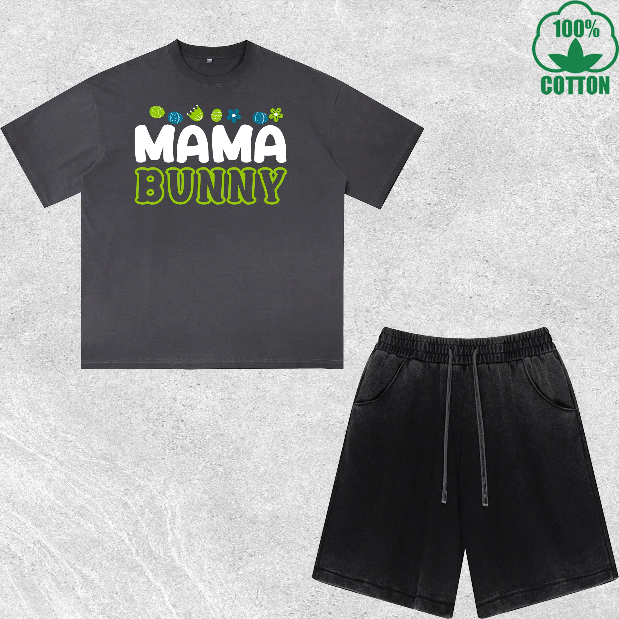 

Mama Bunny Printed Dirty Wash T-Shirt Shorts Set Multicolor Combo Loose Trendy Fashionable 100%Cotton Short Value Pack