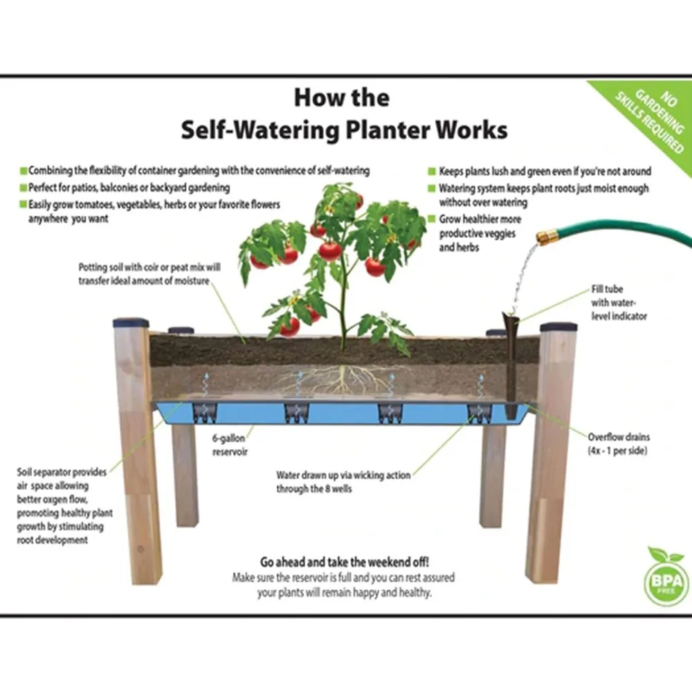 Convenient Self-Watering Elevated Cedar Planter 23" L x 49" W x 30" H, Flexible Container Gardening for Healthy Plants