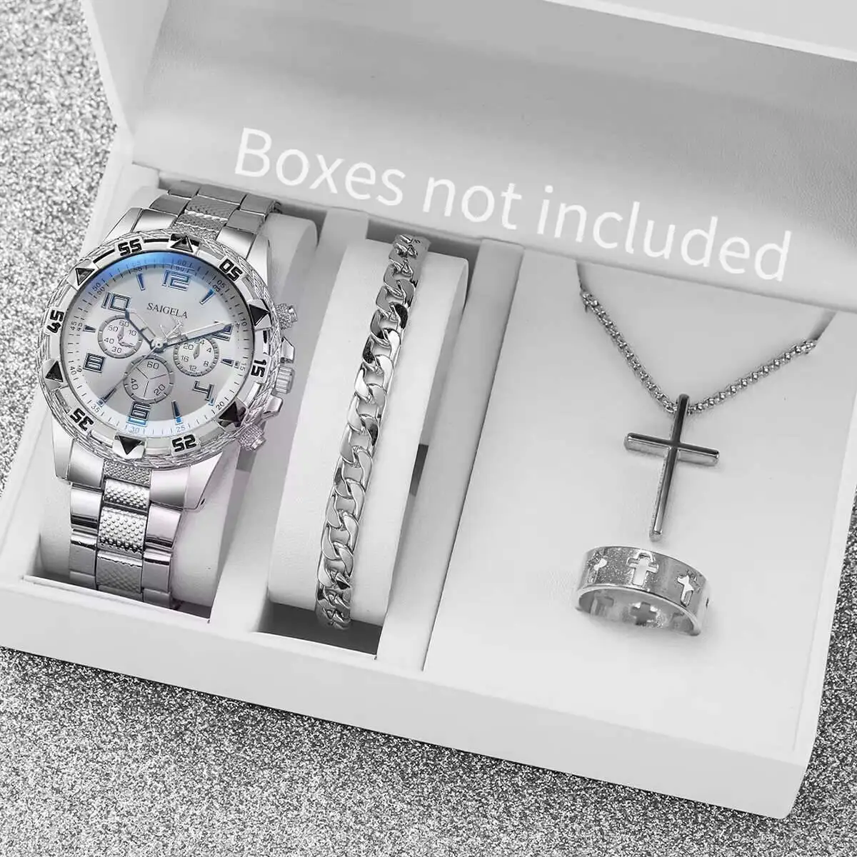 男性用アナログクォーツ時計,ステンレススチール,ビジネスファッション,時計relogios,1セットあたり4個