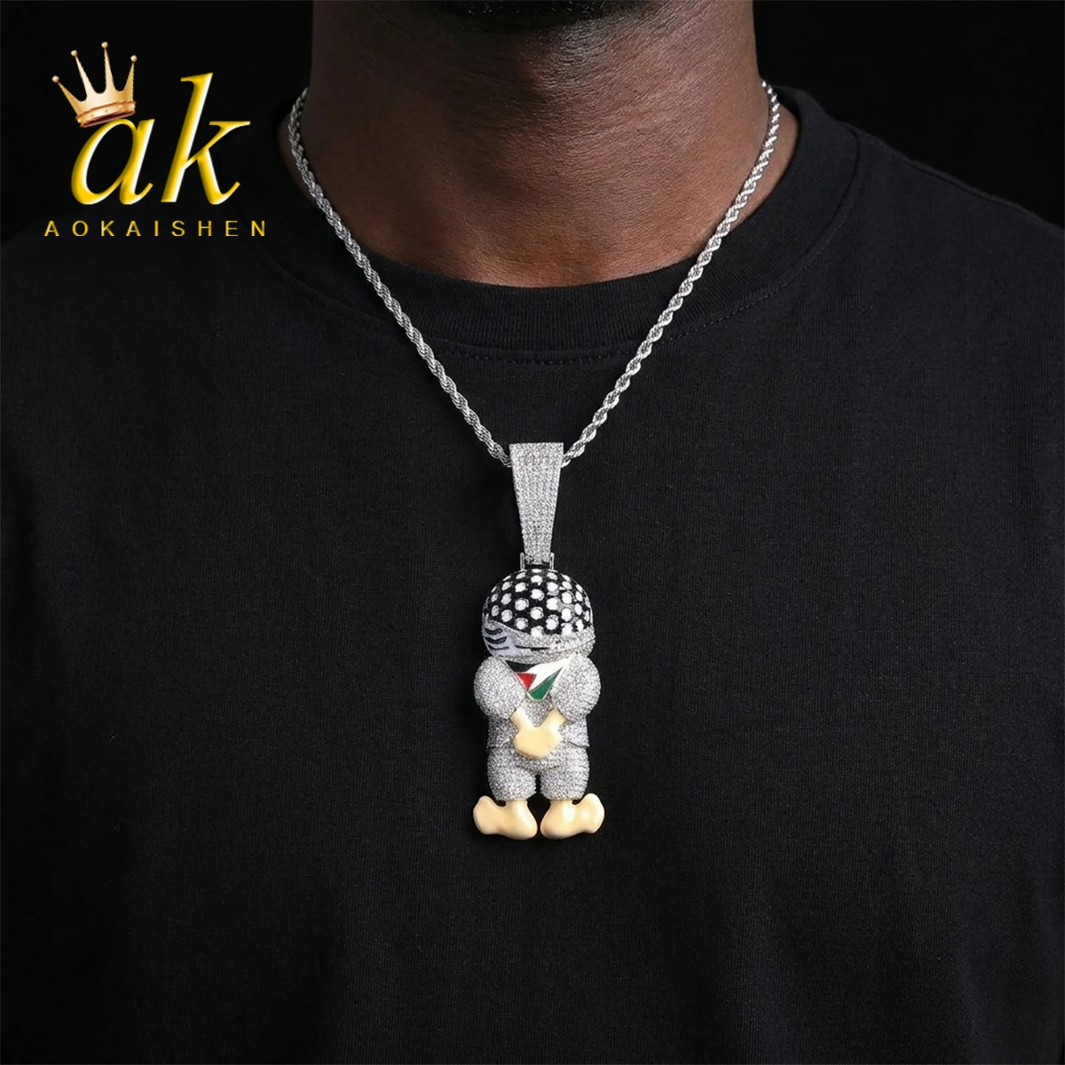 Aokaishen Iced Out Adam Killa Freedom Necklace Pendant for Men Real Gold Plated 5A Cubic Zirconia Hip Hop Jewelry