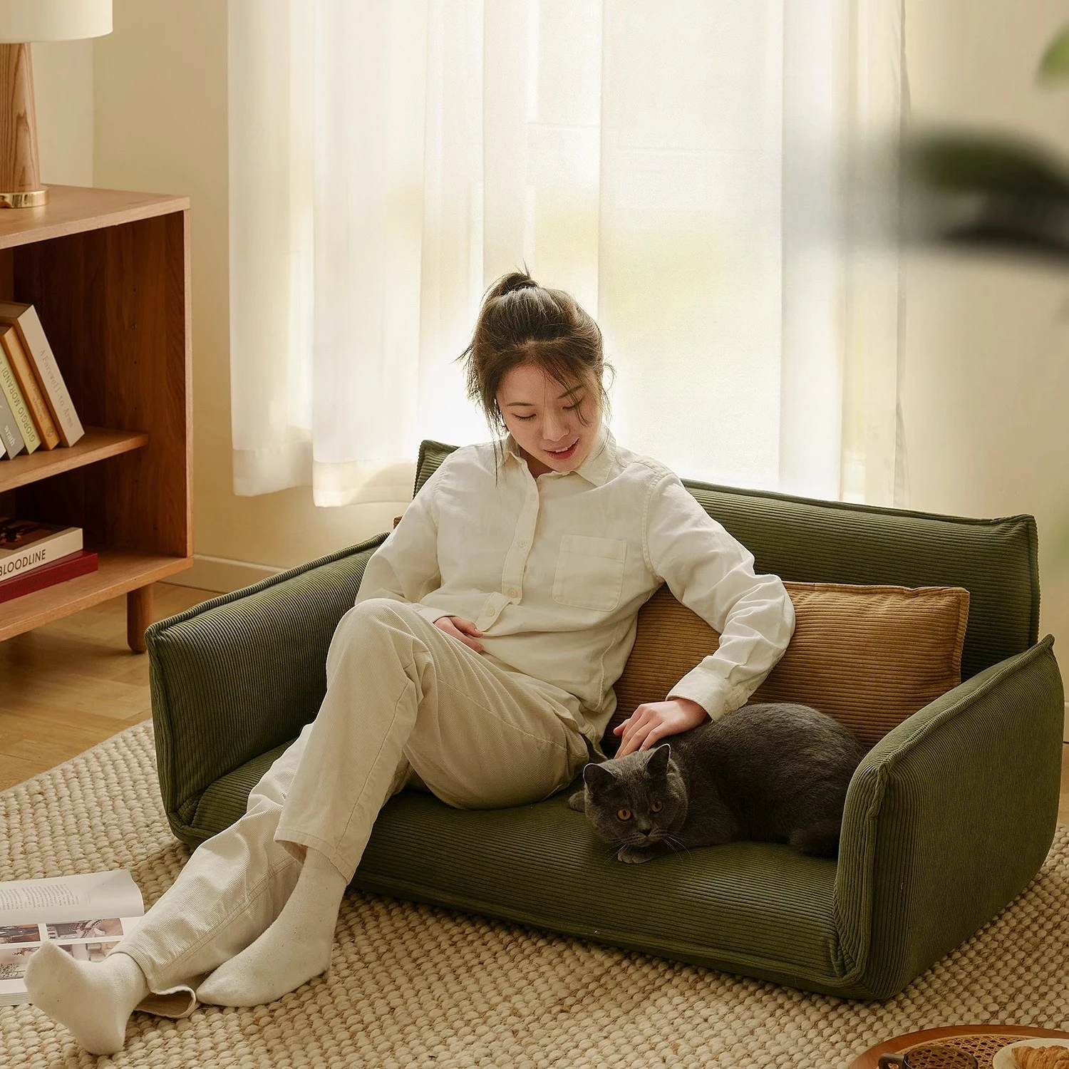 Folding sofa tatami bay window lying pad reading lazy sofa, balcony floor sofa