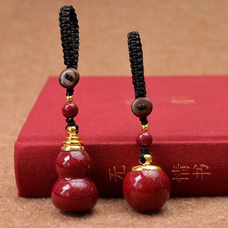 Cinnabar Gourd Pendant Empty Bottle Cinnabar Purple Gold Sand Natural Rough Stone Fu Lu Necklace Keychain for Men and Women