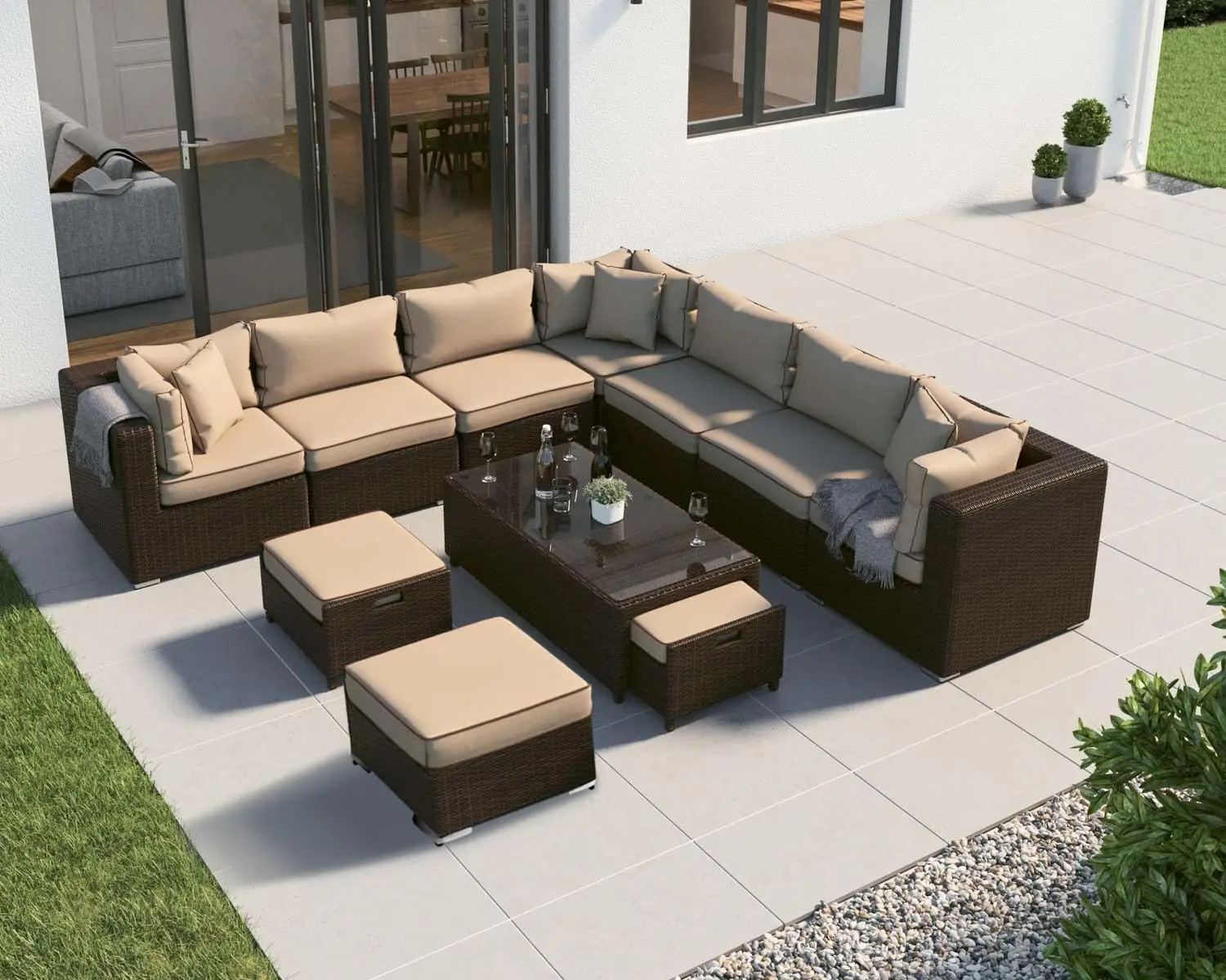 

Patio Furniture Set Wicker Outdoor Furniture Sectional 6 Inch Thick Cushion Outdoor couch Deep Seating w/Free Raincovers