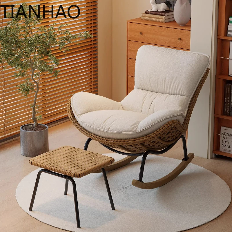 Ins Woven Rattan Lobster Chair Modern Rocking Lounge Chair for Balcony Indoor Swing Seat Comfortable Single Sofa for Living Room
