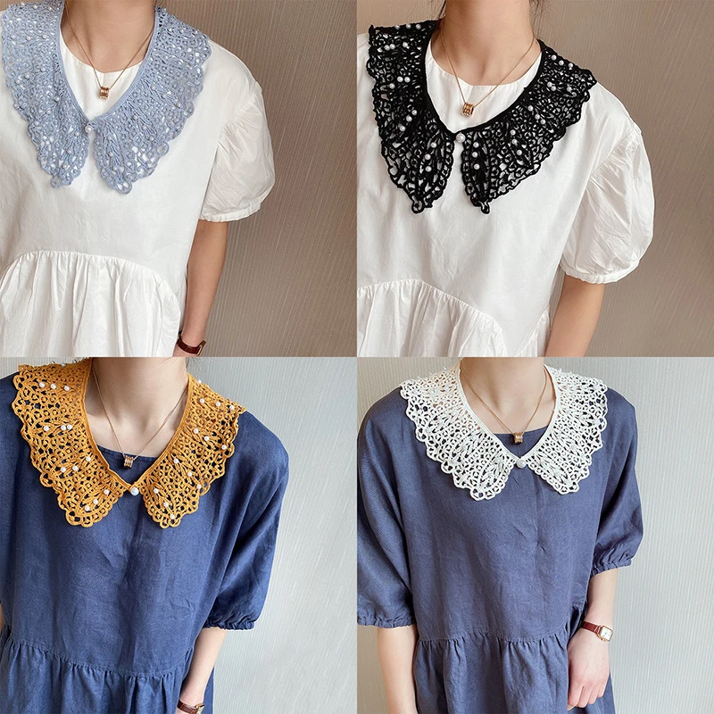 Women Sweet Shirt Detachable Doll Fake Collar Hollow Out Floral Lace Ruffled Trim False Collar Woman Fake Collar Shawl