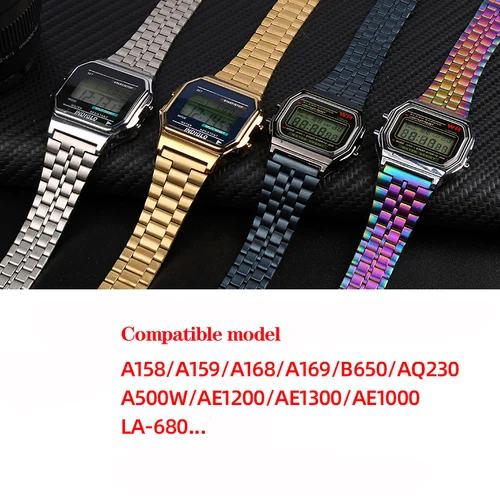 Imagen 2 del producto 18mm Fine Steel Watch Band For Casio Casio A158 A159 A168 A158W AQ-230 LA-680 B650 AEQ-110 Metal Bracelet Strap