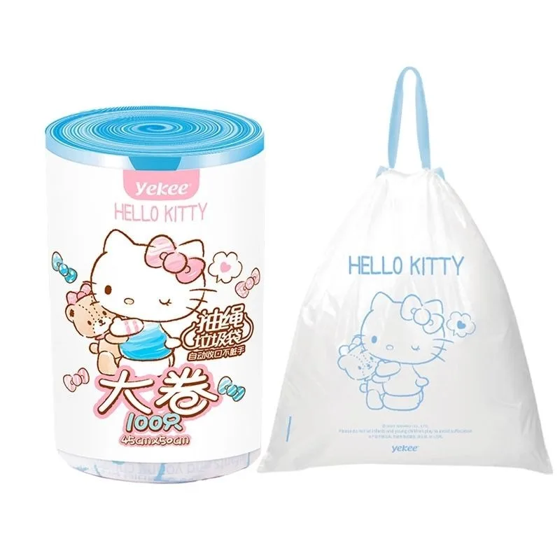 200pcs Hello Kitty Kuromi drawstring household cleaning automatic closing garbage bag ultra-thick portable large roll wholesale