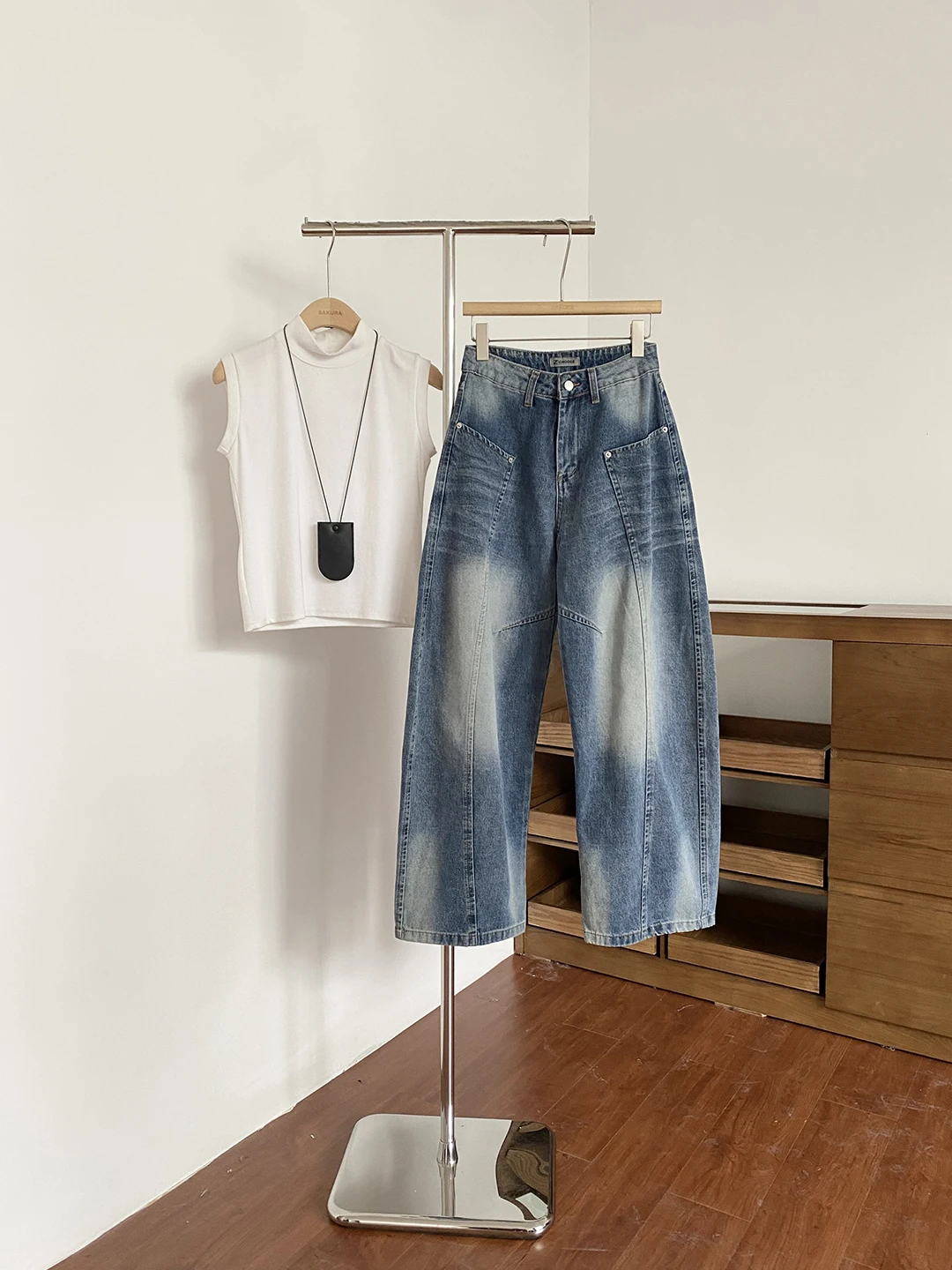 

American Style High Waist Washed Denim Jeans Women's Loose Wide Leg Pants Spring 2026 Fashion Trendy Knife Pants