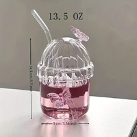 1PCS 400ML Drinking Glass Cup Set with Butterfly Design for Iced Coffee, Juice, Tea & Milk, Perfect Birthday and Holiday Gifts