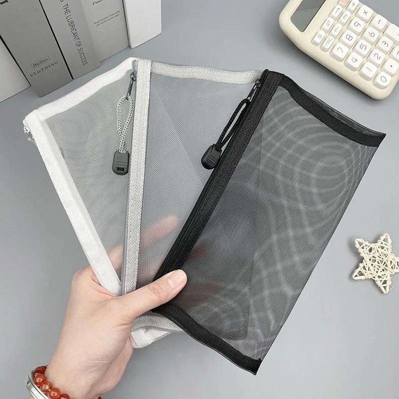 Transparente Mesh-Stifttasche, einfacher Stil, Gaze, Schreibwaren-Aufbewahrungstasche für Büro, Schulbedarf, Spielzeug-Organizer-Tasche