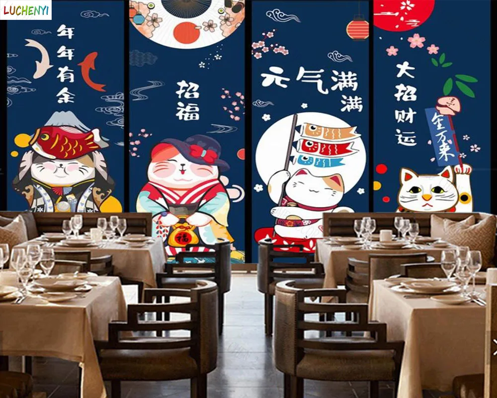 Papel de paredel cat Japanese sushi  wallpaper Japanese cuisine barbecue restaurant  wall mural  wallpaper home decoration