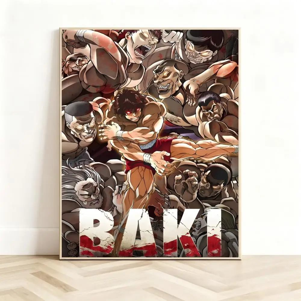 Fighting Manga b-Baki the Grappler Poster Classic Self-Adhesive PP Wall Sticker for Living Room Bar Decor Gift