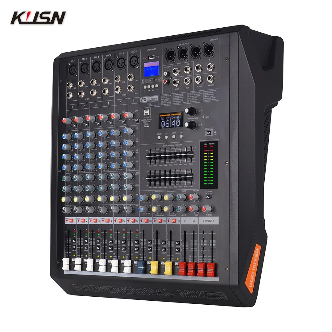 6 Channel Professional Digital Mixer Audio DJ Mixing Console Sound Mixer Console with 99 DSP Bluetooth MP3 USB