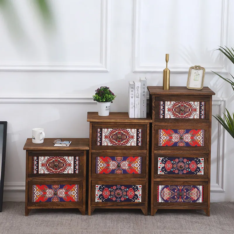 Black Walnut Wood Painted Chest of Drawers Large Capacity Storage Wide Top Silent Slide Living Room Bedroom Nightstand 45cm