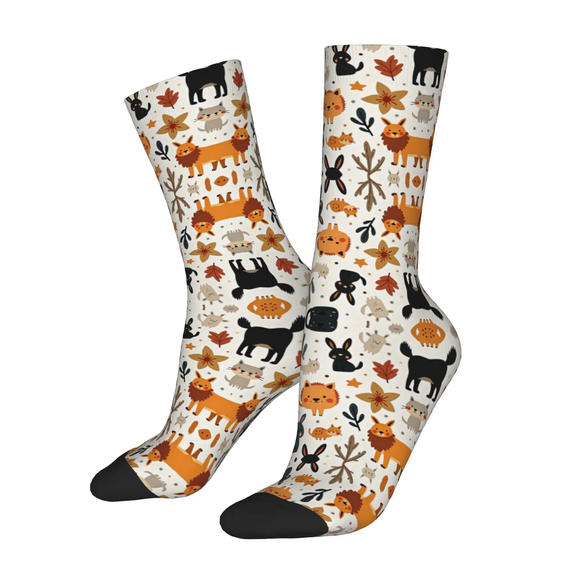 Hip Hop Cute Animals Including Cats Dogs Rabbits Foxes And A Lion Men's Socks Street Style Pattern Printed Crew Sock tops fugees