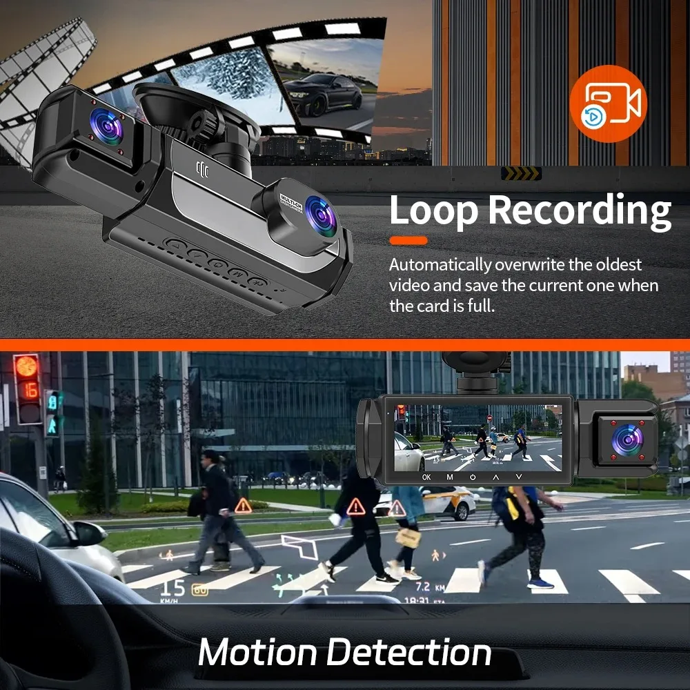 Dash Camera 3.16-inch 2/3 Lens Recording WIFI Driving Recorder 1080P Night Vision, Loop Recording, Motion Detection, Gravity Sen
