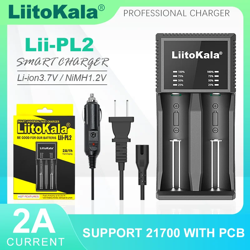 Liitokala-リチウム電池充電器,Lii-PL2, 3.7v,26650, 18650, 22650, 14500, 18350, 20700, 1.2v,aa,aaa,nimh,21700,PCB付き