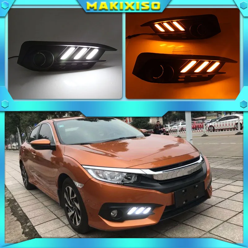 

Car 1 Set For Honda Civic 10th 2016 2017 2018 LED DRL Daytime Running Light Daylight Yellow Turn Signal Lamp Styling