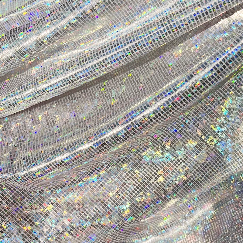 Iridescent Laser Gold Foil Square Fabric, Rainbow Shiny Polyester Cloth for Stage Costume & Photography Backdrop Decoration