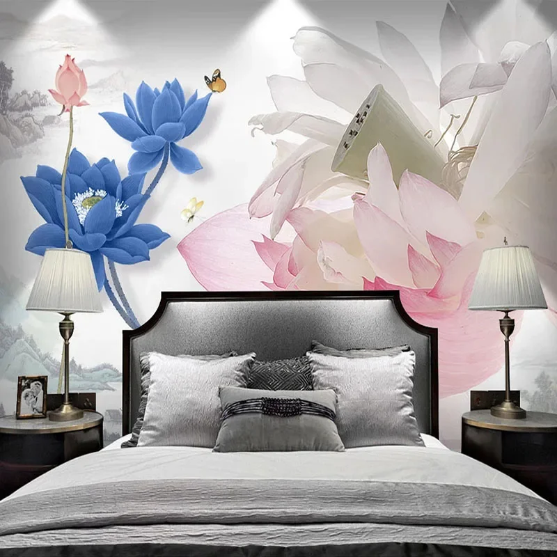 Custom Photo Wallpaper New Chinese Style Ink Lotus Flower Fresco Restaurant Study Living Room Bedroom Mural Papel De Parede 3D