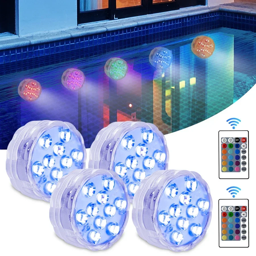 

10Led Swimming Pool Light Remote Control RGB Dive Fish Light LED Underwater Lamp Portable Battery Operated for Vase Aquarium