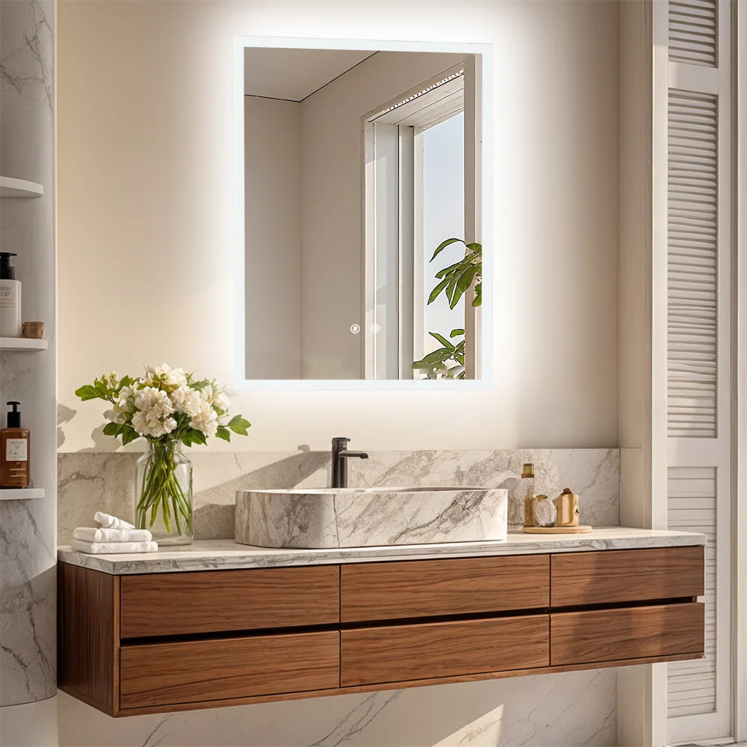 LUVODI Rectangular LED Bathroom Mirror with Lights,Wall Mounted Lighted Vanity Mirror with Defog,Vertical/Horizontal Mount