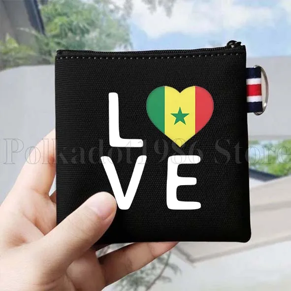 Mapa de la bandera del senegalés Regalos senegaleses Monedero de lona Bolsa pequeña y cuadrada para llaves Bolsa de tarjetas de almacenamiento de viaje Cartera de algodón Bolsa con cremallera