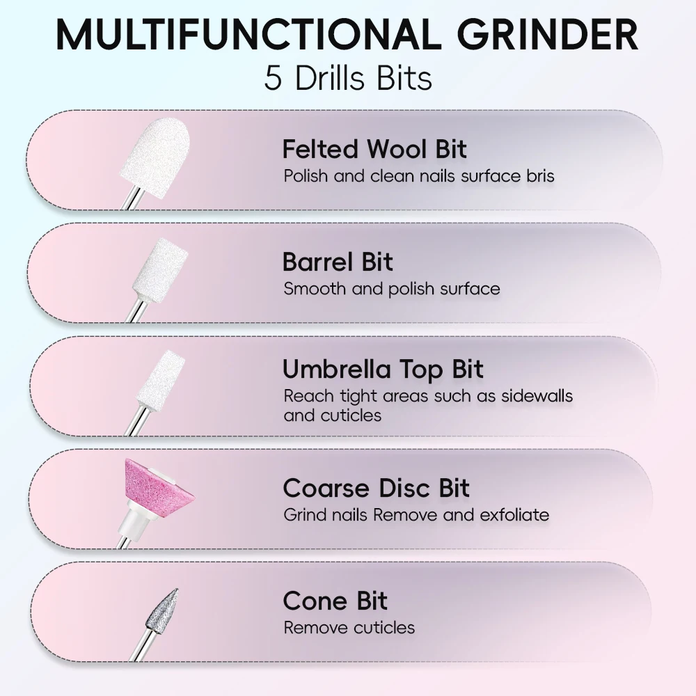 Professional Nail Drill Set, Portable Nail Equipment Nail Supplies Electric Nail Grinder for Manicure & Pedicure, Home Salon Use view 5