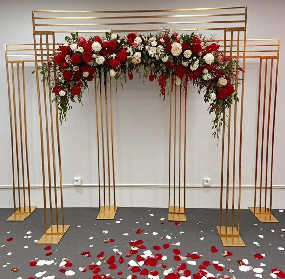 Goldener Party-Hintergrund für Hochzeiten, Hochzeitshintergrund mit Bogenstütze, Blumenwand, Hochzeitsdekoration Hintergrund – Detail 5