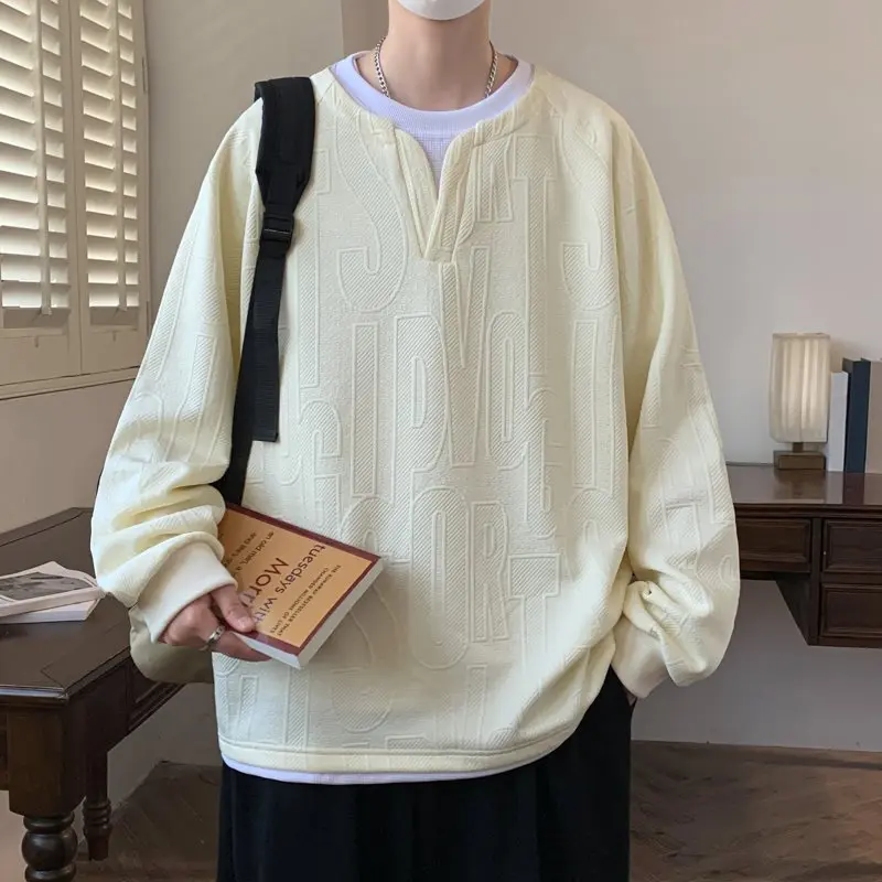 

Men's round Neck Sweatshirt Heavyweight Base Layer Shirt Spring Autumn Long Sleeve Comfortable Cotton Polyester Blend