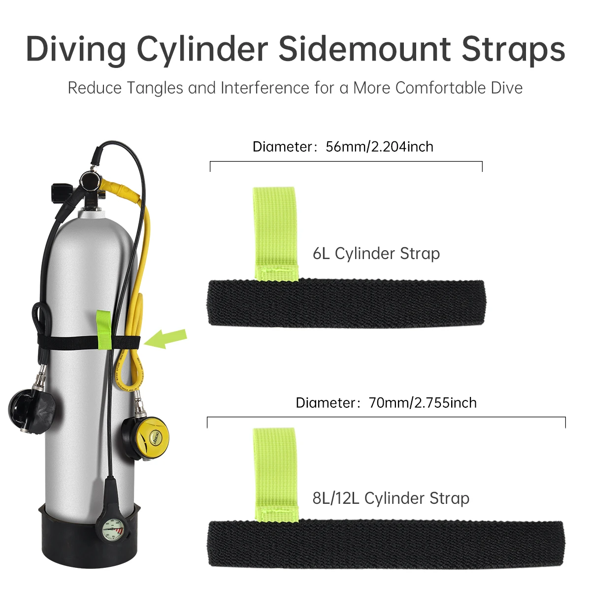 DIDEEP Anti-slip Braided Sidemount Straps for 6L/8L-12L Diving Cylinder , Used for Adjusting and Organizing Accessories