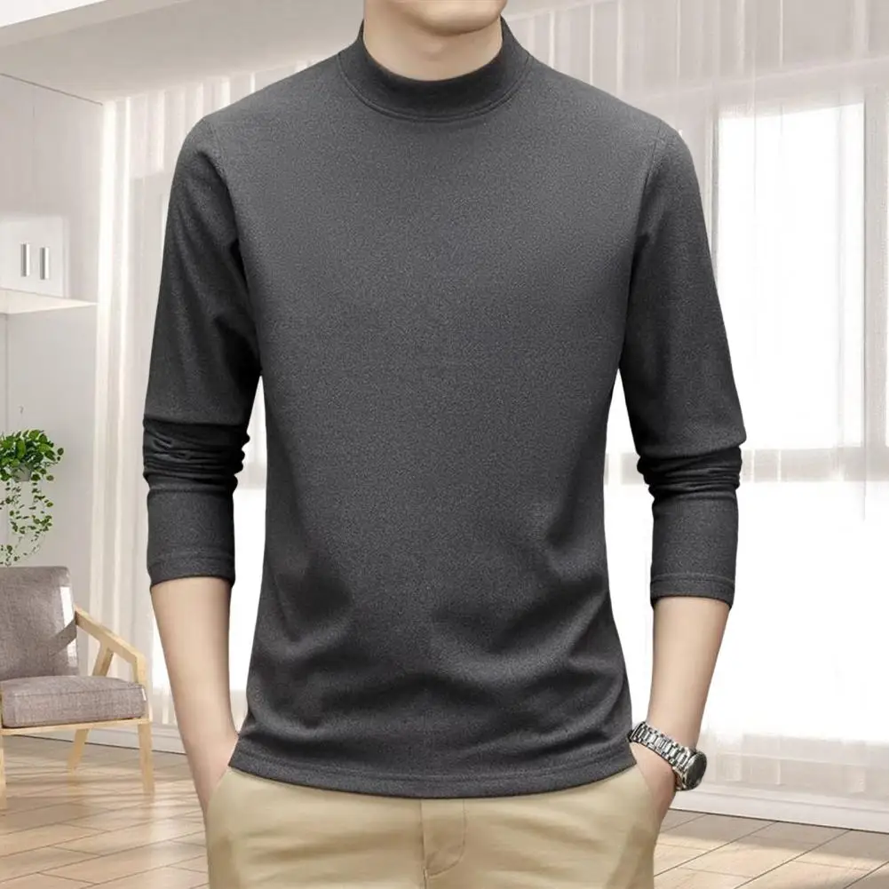 Spring And Autumn Men's Fitness Top Slim Half High Neck Stretch Long Sleeve Solid Color Pullover Fitness Top