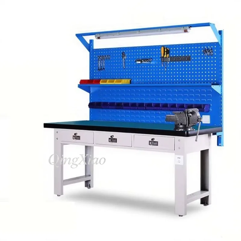 Anti Static Fitter Workbench With Steel Plate Tabletop And Bench Vise For Factory Workshop Assembly Maintenance Operation Table