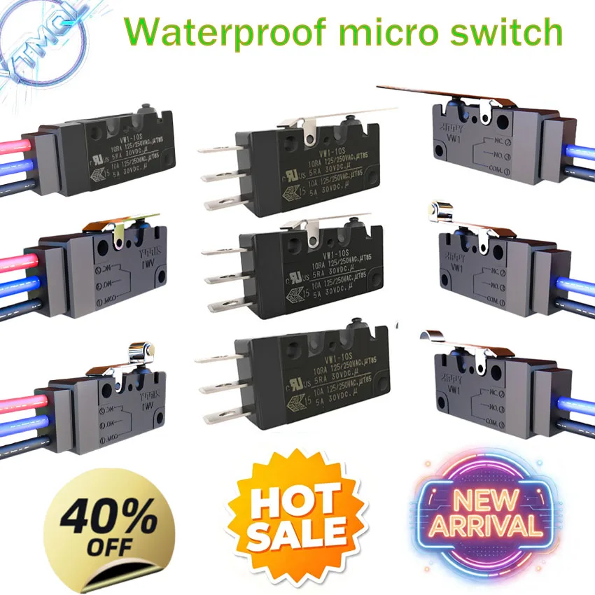 3Pin NO NC Waterproof Micro Limit Switch 10A High Current IP67, Wired Travel Detection Switch, 1 Million Mechanical Operations