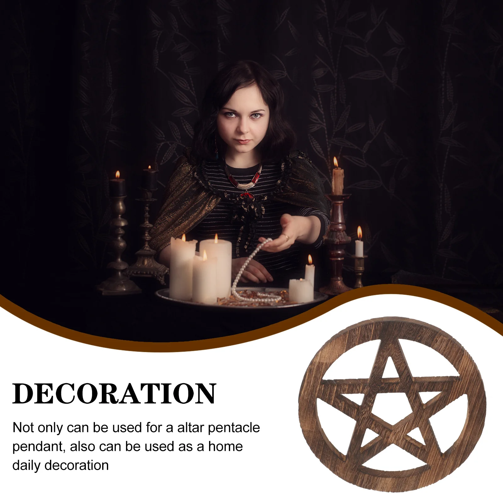 

Wooden Pentacle Pendant Vintage Carving Decor For Altar Ceremony Home Decoration Cup Coaster Wall Hanging