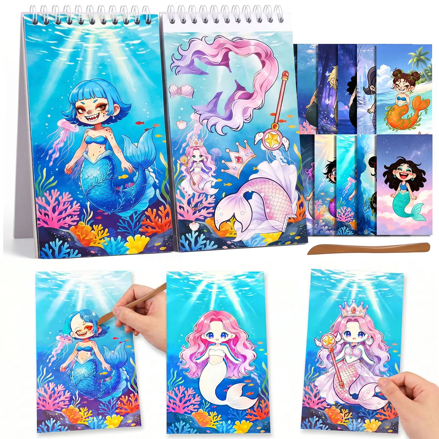 18 Mermaids Scratch Sticker Activity Book Scratching and Dress up Creative Save the Mermaid Game DIY Little Designer Quiet Book