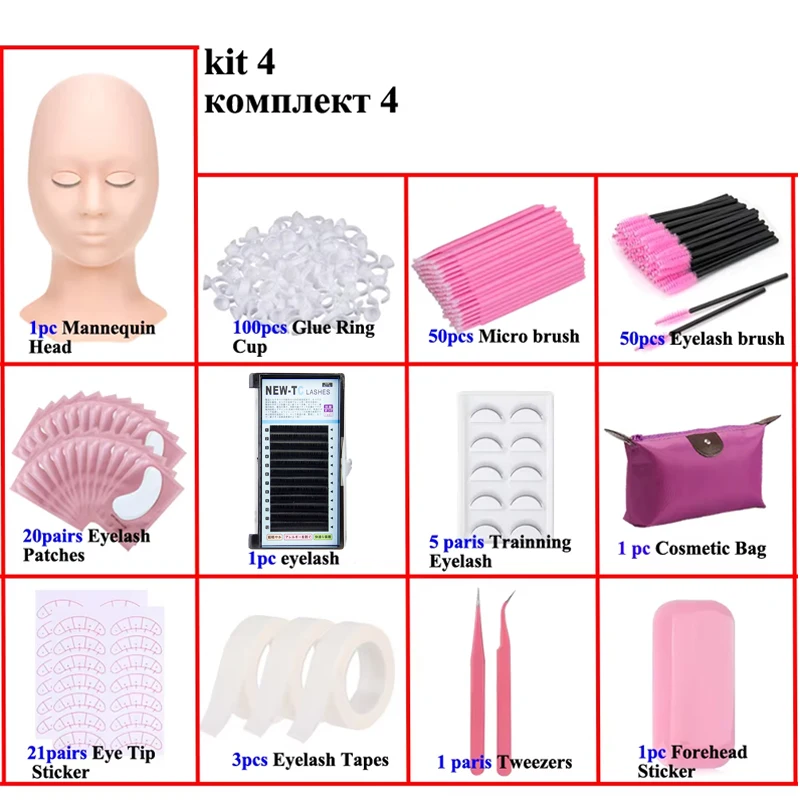 Valse Wimper Extension Kit Set voor Beginner Lash Brush Pincet Lijm Ring Eye Pad Wimper Extension Supplies Lash Accessoires