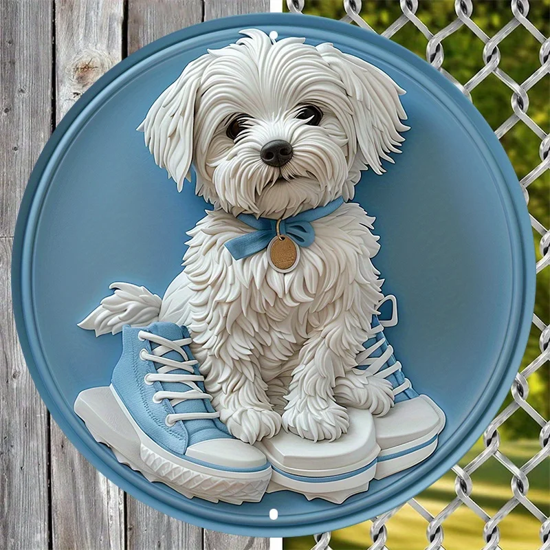 

Aluminum Metal Sign Wall Art, Waterproof 2D Flat Circular Wreath, HD Print Dog Pet Design, Home Decor, Valentine's Gift