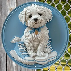 Aluminum Metal Sign Wall Art, Waterproof 2D Flat Circular Wreath, HD Print Dog Pet Design, Home Decor, Valentine's Gift