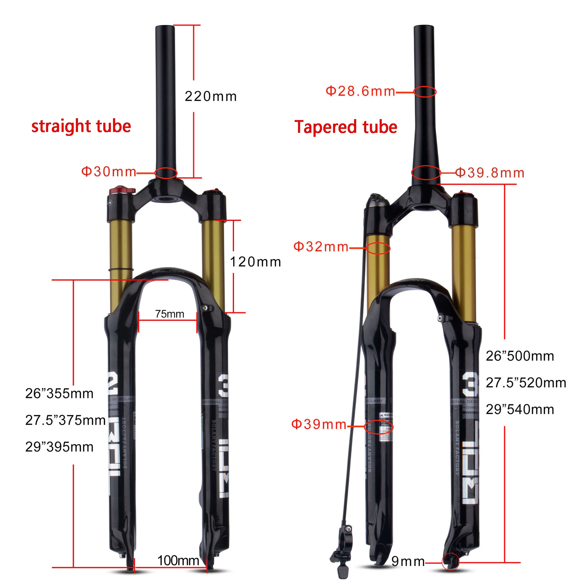 BOLANY Mountain Bike Quick Release Forks Oil Remote Bicycle Supension Fork 26 27.5 29inch 120mm shock-absorbing pneumatic fork