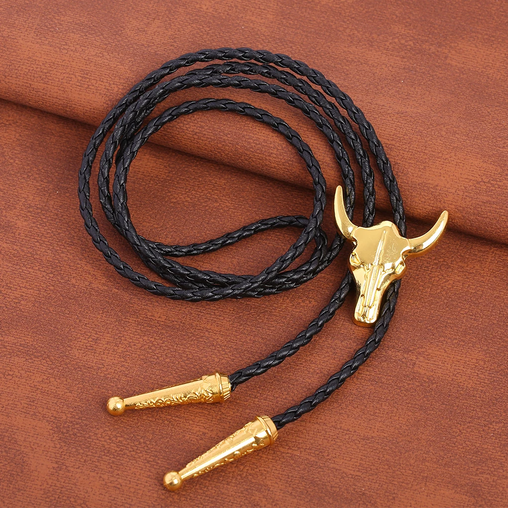 Golden Ties for Men American Cowboy Garment Accessory Tie Adjustable Bull Head Western Cowboy Bolo Tie Pendant Necklace