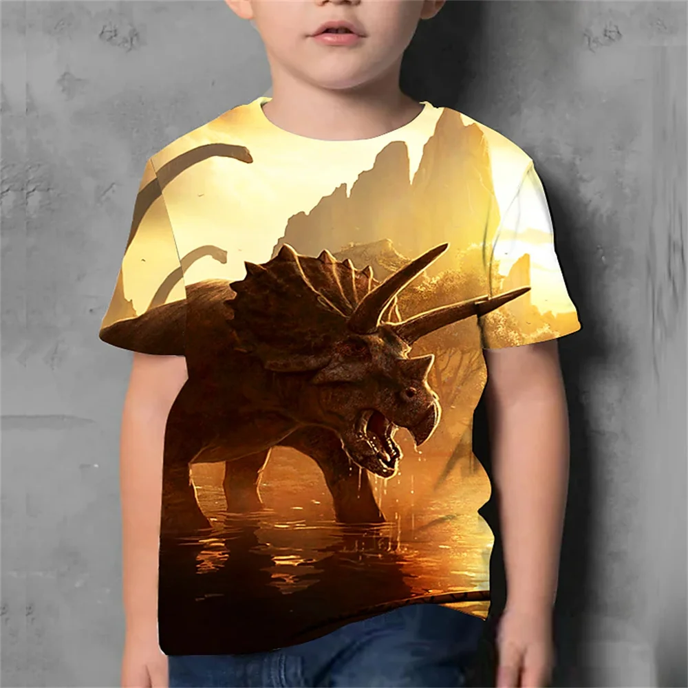 Kinderkleding Meisjes 8 Tot 10 Jaar T-Shirt Voor Jongens Dinosaurus Korte Mouw Zomer Zwart Kid T-Shirts Print Kinderkleding