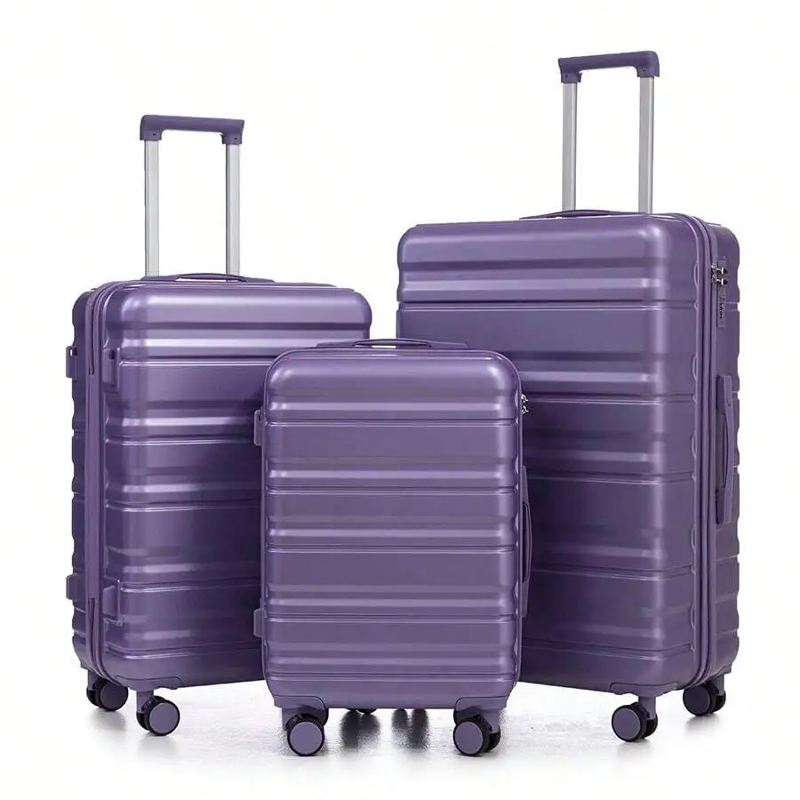 3-Piece Luggage Set, ABS Hard Shell Suitcase With Spinner Wheels, Lightweight Durable Waterproof Carry On Luggage, Checked Lugga