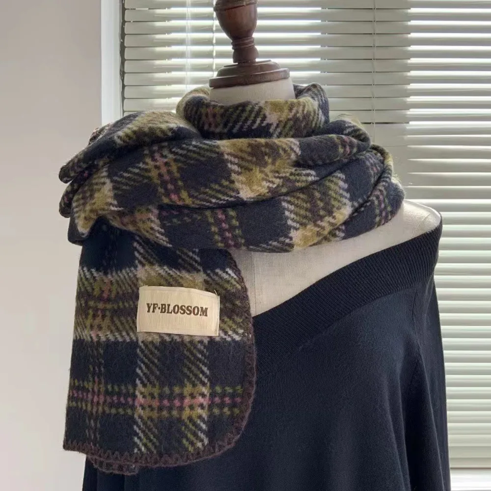 

Classic Plush Red Plaid Scarf Cashmere Warm Wool Scarves Windproof Thick Long Shawl Autumn Winter