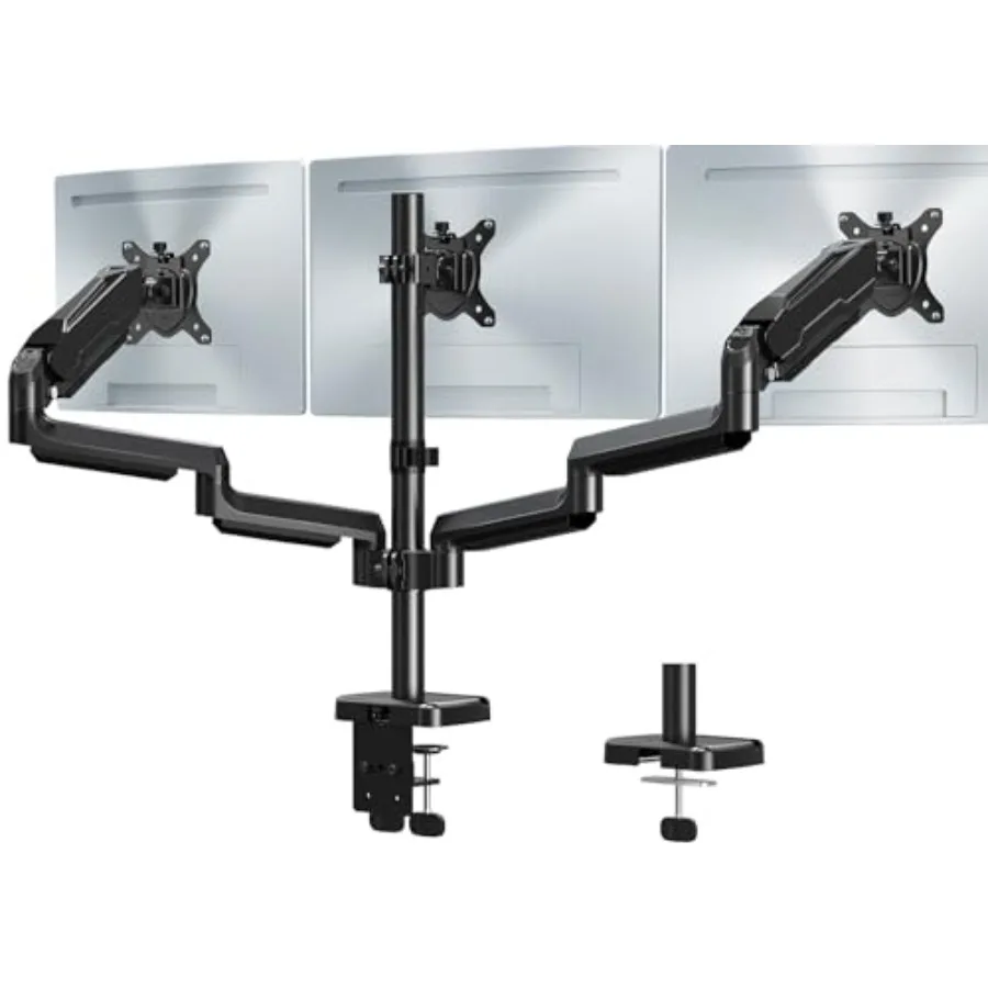 Triple Monitor Mount for Desk Use Steel Construction Black Full Motion Gas Spring with 19.8lbs Capacity per Arm Supports Three